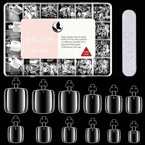 Tånageltippar 480st Falska Nageltippar Transparent Låda Full Täckning Nageltippar Blötläggning