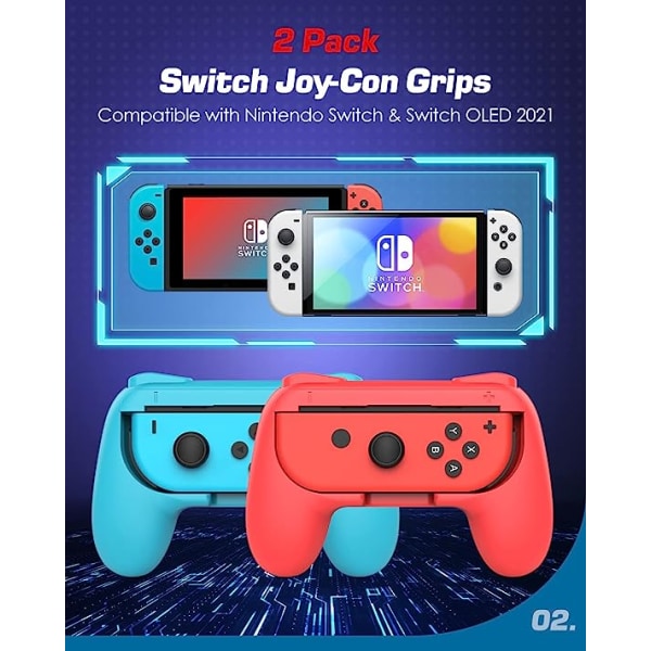 2-Pack Controller MoKo Grip för Switch/Switch OLED-modell (2021)/