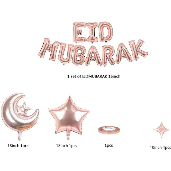 Eid Mubarak Dekoration Rosegold Ballonger Ramadan Star Moon Balloon Eid Al-Fitr Ballong,