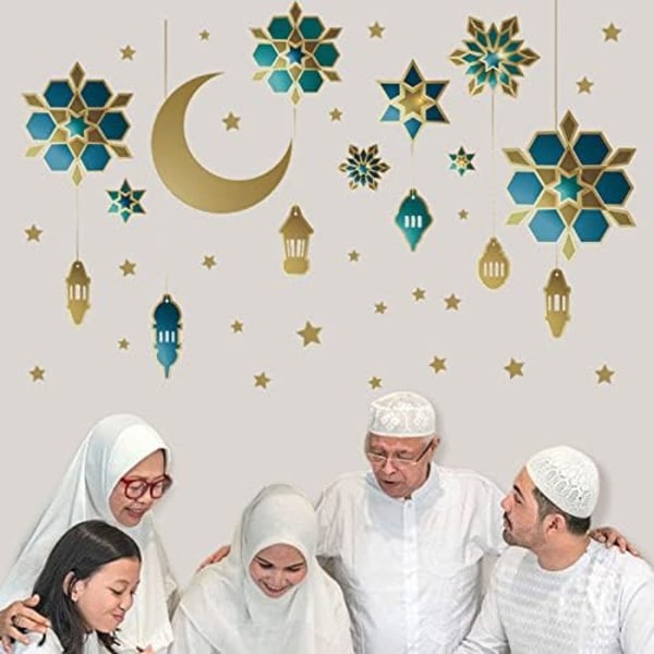 2 Pieces Ramadan Stickers Wall Decoration Eid Mubarak Wall Art Decoration Islamic Eid Decoration Moon