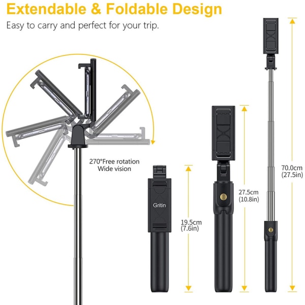 Selfie Stick, 3-i-1 Bluetooth Selfie Stick-stativ,