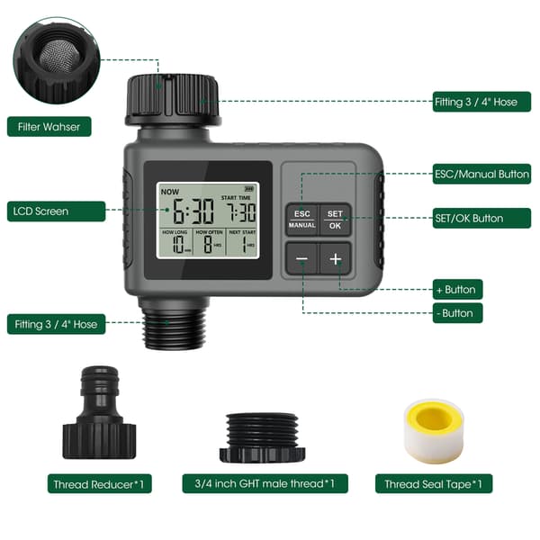 Insoma Automatic Water Timer Intelligent Irrigation Watering System Sprinkler Timer Garden Programmer Equipment IPX7 LCD Display