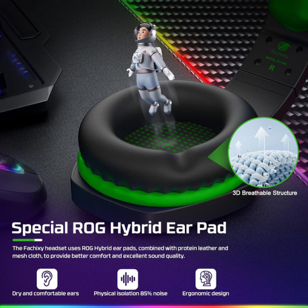 FC100 Spelheadset för PS4/PS5/PC/Xbox/Switch, Xbox-headset med RGB-belysning