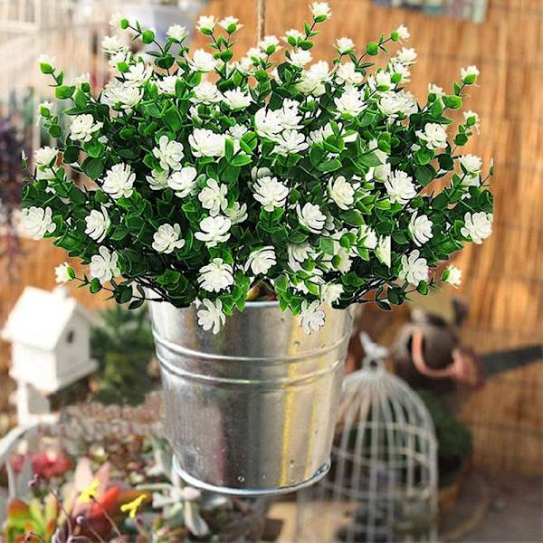 Konstgjorda falska blommor, 4-pack, utomhus, UV-beständig, grönska, buskar, växter, (vit)
