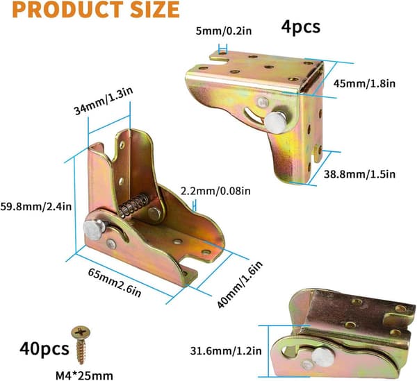 4 x Table Legs, Folding Hinge with Locking, Table Legs, Folding Hinges, Locking, Table Legs, Support Holder,