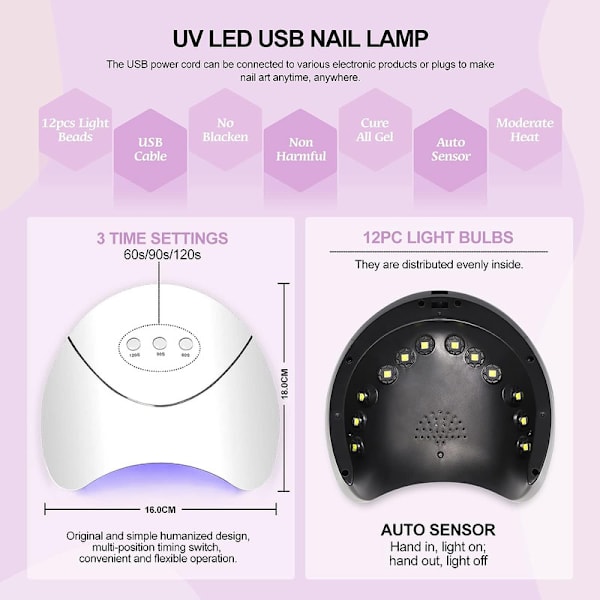 Nagelset Gelnaglar Startpaket med UV/LED-lampa 10 Färger Gelnaglar Set
