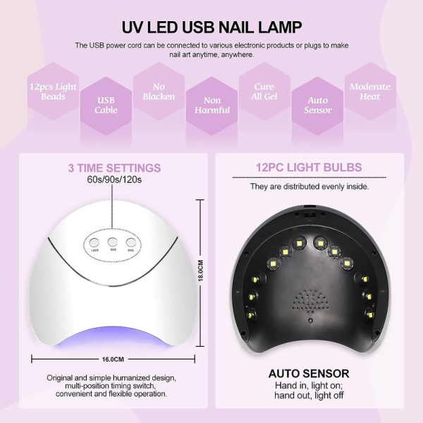 Nail Set Gel Nails Starter Set med UV/LED-lampa 10 färger Gel Nails Set