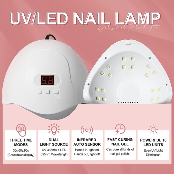 Gel Nail Kit, Set 10st Gel Nails med 36W LED / UV lampa, Gel Manikyr Set