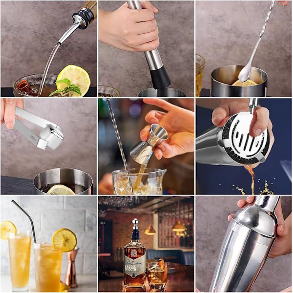 Cocktailset, Cocktail Shaker Set i Rostfritt Stål, 15-Delars Cocktailbar Set