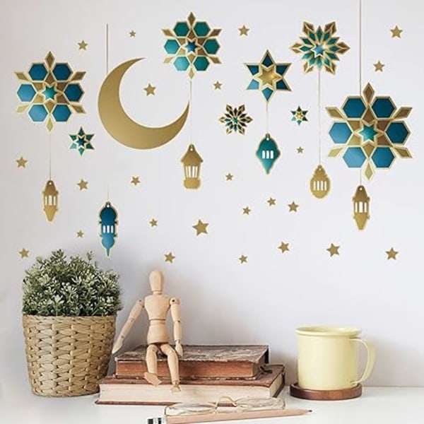 2 Pieces Ramadan Stickers Wall Decoration Eid Mubarak Wall Art Decoration Islamic Eid Decoration Moon