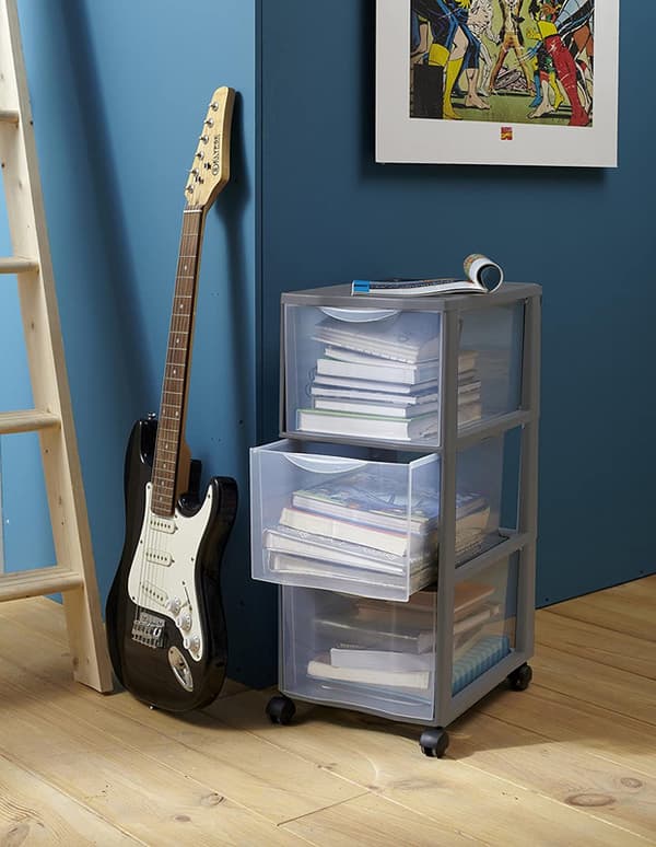 Orgamix Tower Wheeled Shelving Unit med 3 lådor