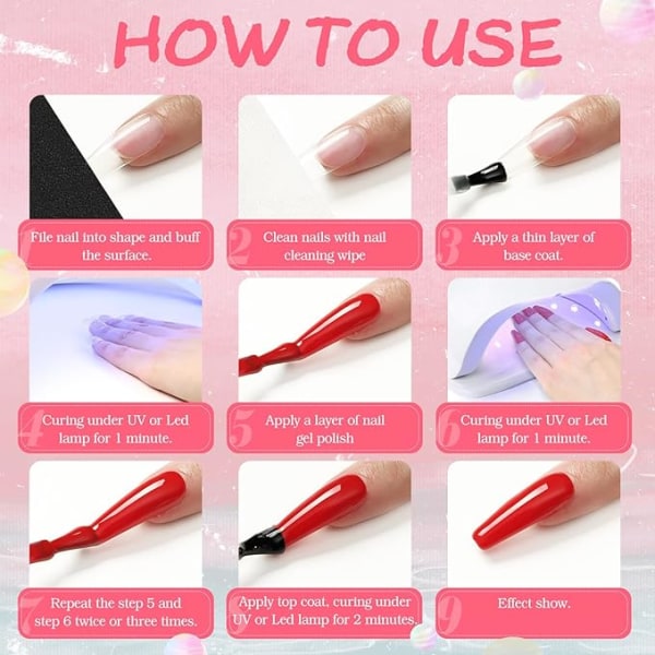 Gel nagellack set 10 färger, röd rosa nagellack, svart nagellack