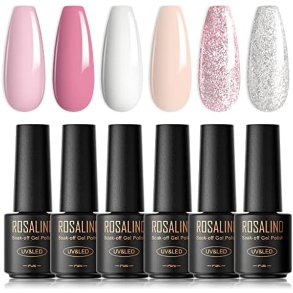 Gellackset med 6 Färger 5ml Ljusrosa Mörkrosa Glittrande Rosa Shellac Gellack UV-set Gellack