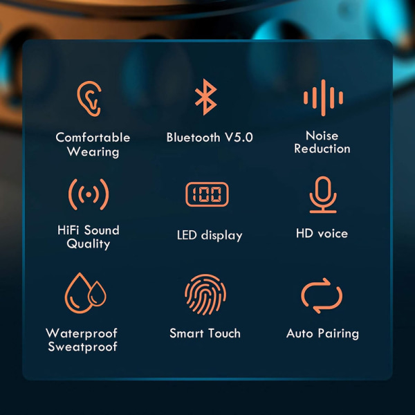 In-ear-hörlurar trådlösa med HiFi-stereoljud, 25 timmars speltid
