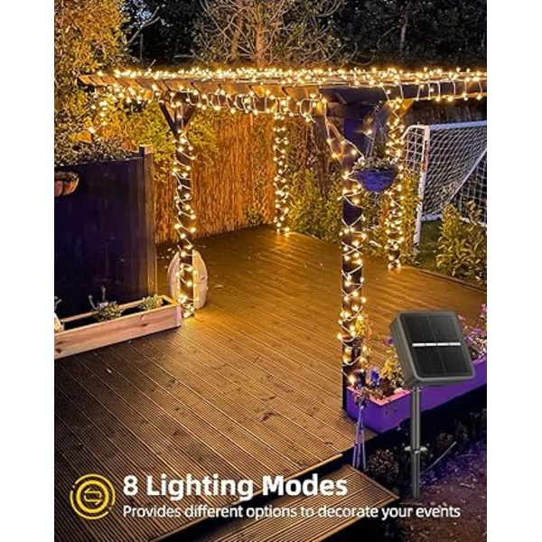 Solcellslampor för utomhusbruk, [2 pack] 12 m/40 fot 100 LED solcellsled-remsor utomhus