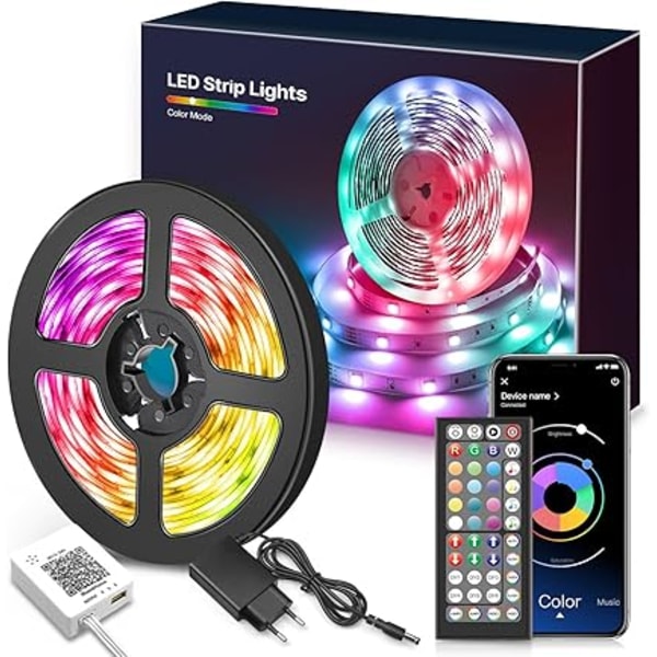 LED-remsa 15 m, Bluetooth LED-remsa 15 m, RGB LED-ljusslinga, remsa ljus med fjärrkontroll