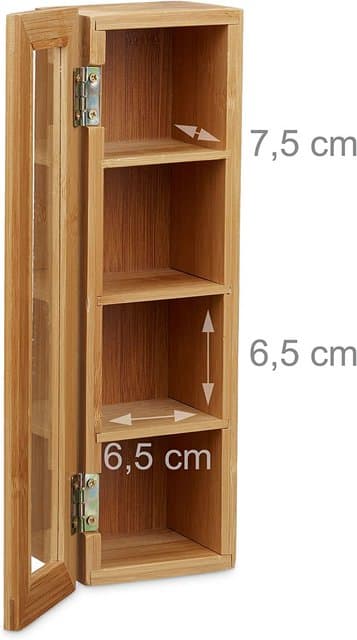 Bamboo Tea Box, 4 Compartments, Slim  Small, Elongated, Nature