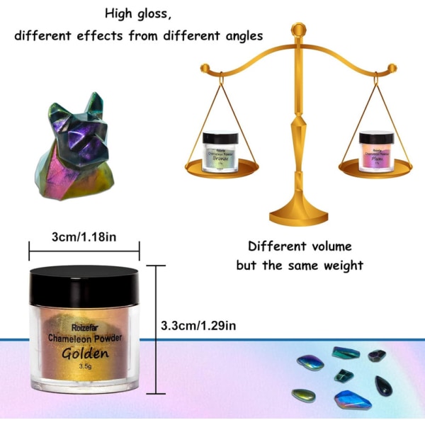 Kameleontglimmerpulver, 8 färger X 3,5 g epoxipigmentmetallpulver för tvålfärg