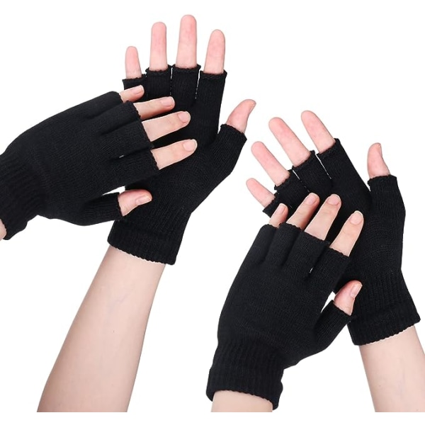Fingerlösa handskar, halvfinger stickade handskar, 2 par