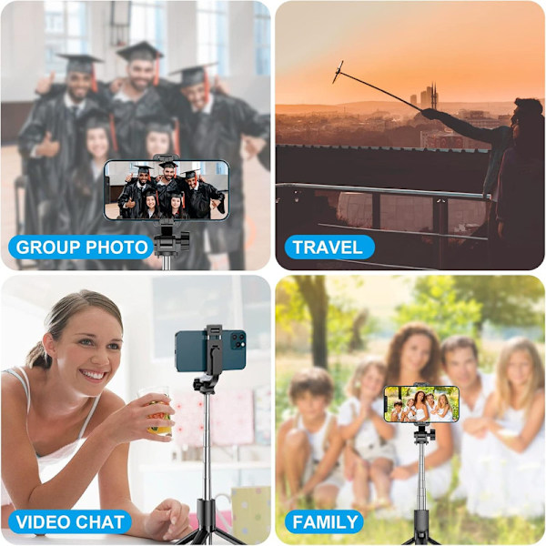 Palo Selfie med Bluetooth, Mini Tripod Selfie Stick 360 ° rotation, bärbar stativ med fjärrkontroll