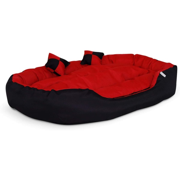 Hundsäng varm korg vattentät med kudde 85x70x20 cm Röd/svart
