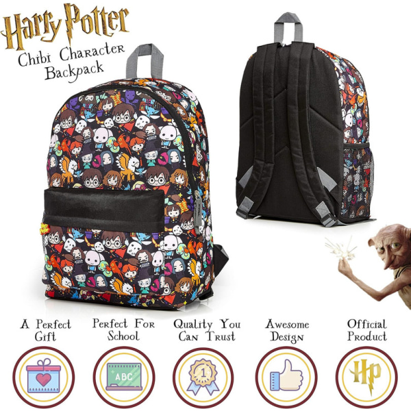 School Bag, Backpacks for Girls Boys with Chibi Character Print, School Supplies for Kids