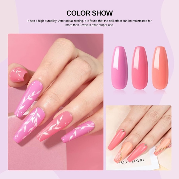 Nail Set Gel Nails Starter Set with U V/LED Light 10 Colors Gel Nails Set 3 Colors Poly Nail Extension Gel with