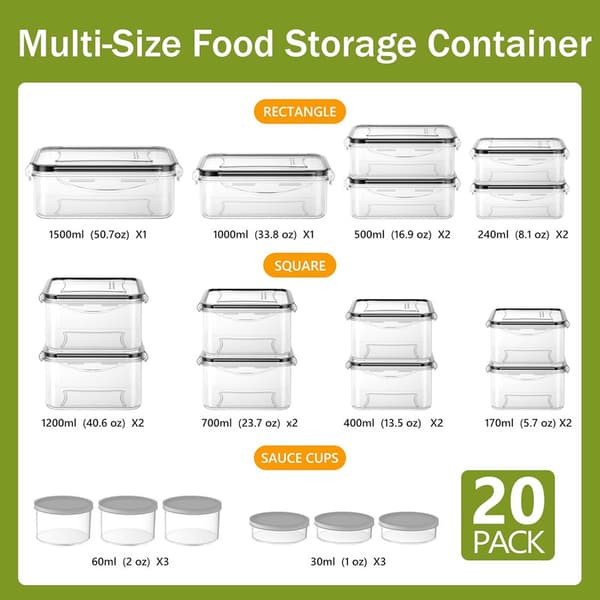 Food Storage Container with Lid Set, 40 Pieces, Leakproof Food Container Set for Kitchen