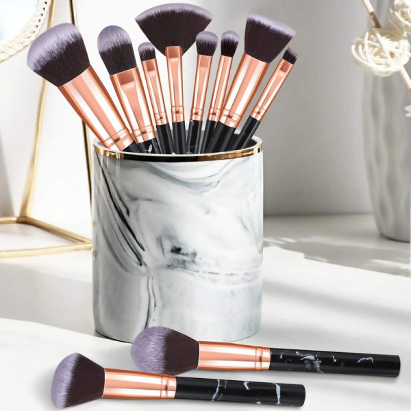 Sminkborstar, glamour look 10 st marmor makeup borste set foundation puderrouge