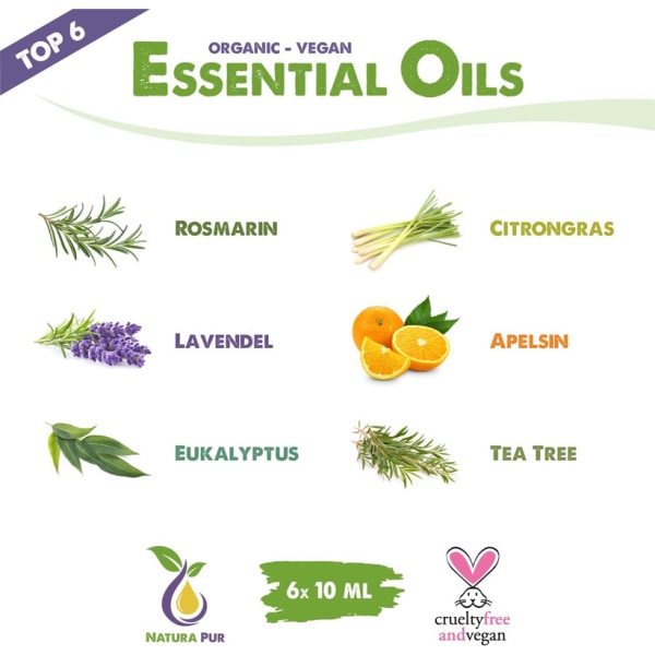 Eteriska oljor set ekologiska - Doftoljor för diffusor - Eteriska oljor set 6x 10ml