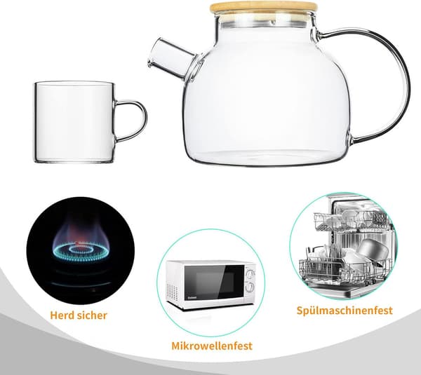 Glass Teapot with Built-in Tea Strainer (1L + 4 (125ml))