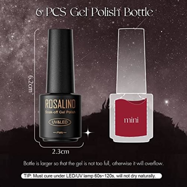 UV-nagellack, 6 färger Mini Gel-nagellack, UV-nagellack Set Färgad Gel för Gel-naglar Glitter Shellac Soak Off