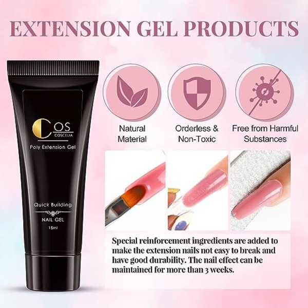 Gel Nails Nail Extension Kit for Nails, 15ml x 4 Colors Nail Extension Gel Starter Set,