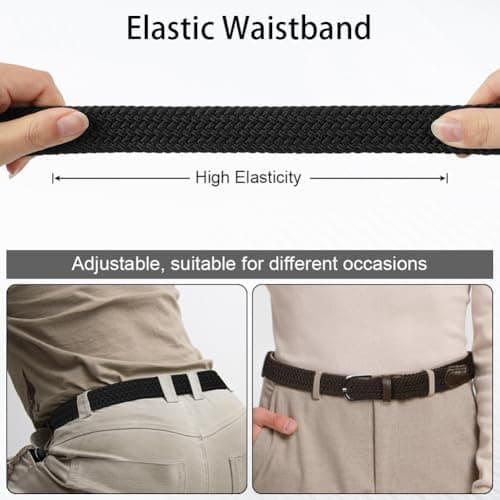 2-pack flätade stretchbälten för män och kvinnor – hålfria justerbara elastiska vävda bälten