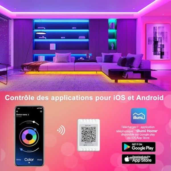LED Light Strip 20m, Music Sync LED Lights, RGB Smart LED Light Strips with Remote and App Control,