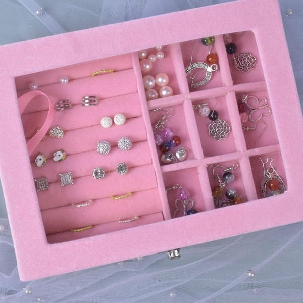 Smyckeskrin, organiserare, smyckeförvaringslåda med 9 rosa