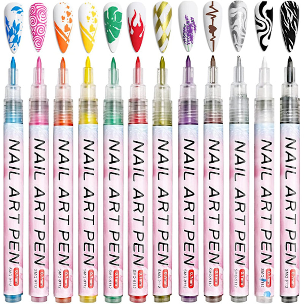 12 Colors Nail Polish Pin Set, Nail Art Pen, DIY Line Nail Art Graffiti, Nail Tip
