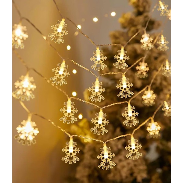 Snöflinga ljuskedjor, 6 m, 40 LED-batteridrivna ljuskedjor, snöflinga ljuskedjor