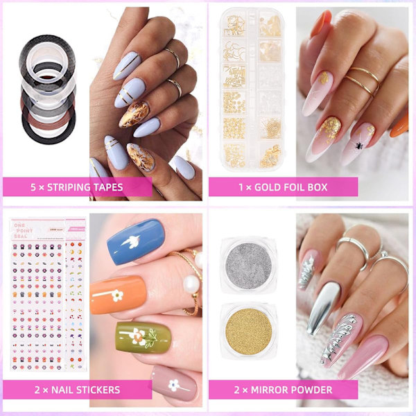 Komplett Nagelgel-Set, 8+4 Färger Nagelförlängningsset och Nagellacksblötläggning