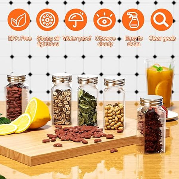 Set med 24 kryddburkar, 120 ml kryddburkar, glas kryddburkar med skruvlock, med etiketter, tratt, penna, rengöringsborste, för grillning, kök, kryddförvaring