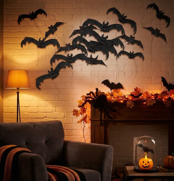 Halloween Fladdermöss 12-pack, Realistiska Hängande Fladdermusdekorationer i Gummi, Läskiga