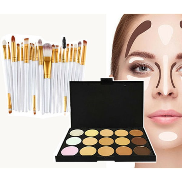 20pc White Eye And 15pc Contour Makeup Brush Set Kit