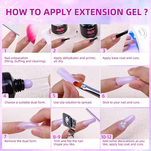 Komplett Nagelgel-Set, 8+4 Färger Nagelförlängningsset och Nagellacksblötläggning