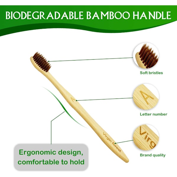 Dofttandborste, miljövänliga biologiskt nedbrytbara tandborstar i bambu, 10 st.