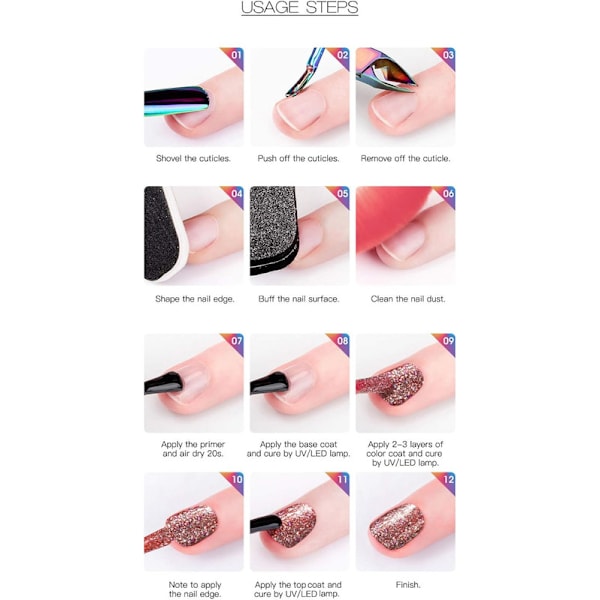 24 Färger UV Gel Nagelfärg Set, Nakenfärg Svart Röd Rosa Grön Lila Grå Glitter Nagelfärg 7ML, med 2 Baslack 1 Topplack 1 Matt Topplack, Blötlägg UV LED