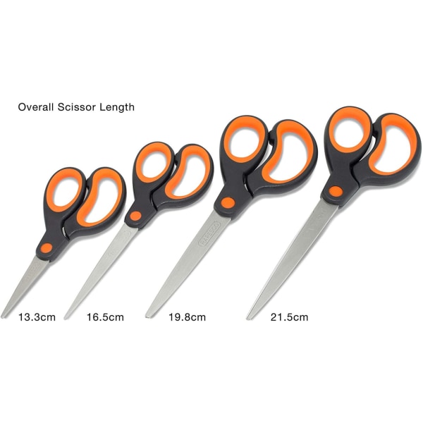 soft handle scissors - set of 4 - black / orange