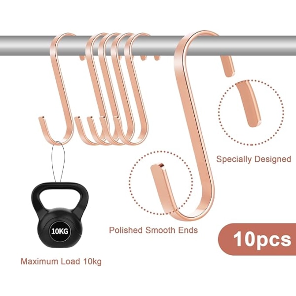 10 st 7,7 cm S-formade krokar i rostfritt stål för kök badrum kontor (roséguld)