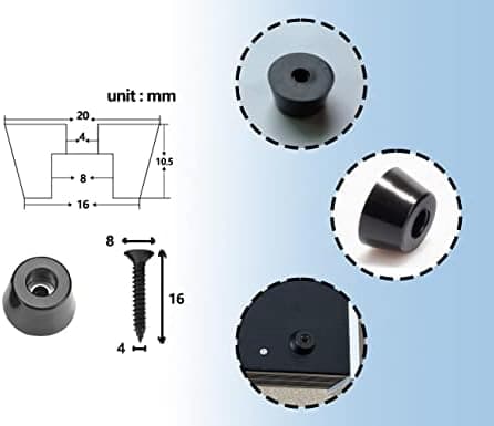 12 Pieces Black Rubber Feet for Cutting Boards with Stainless Screws, Rubber Buffer, Screw-proof Rubber