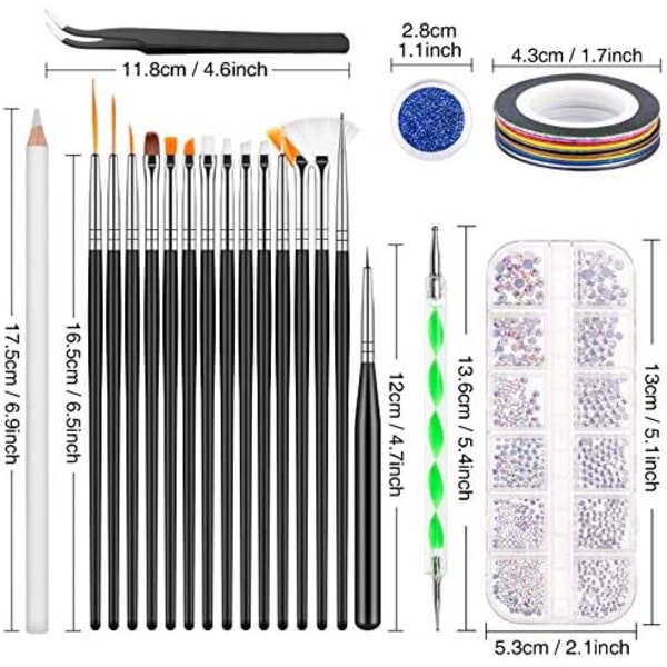 45 Pieces Nail Art Decoration Accessory Set, Nail Brush Rhinestone Glitter Gold Foil Nail Design