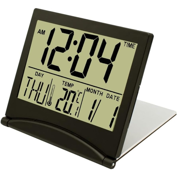 Digital klocka LCD-väckarklocka Fällbar - Skrivbordsklocka med temperatur- och datumindikering